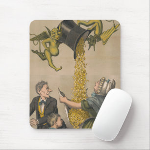 Teufel schütten Goldmünzen in die Schürze einer Fr Mousepad
