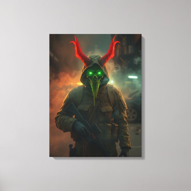 Teufel Soldier mit glühender Schädelmaske-Dunkles  Leinwanddruck (Vorderseite)
