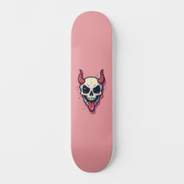 Teufelskerl, der die Zunge auf rosafarbenem Grund  Skateboard