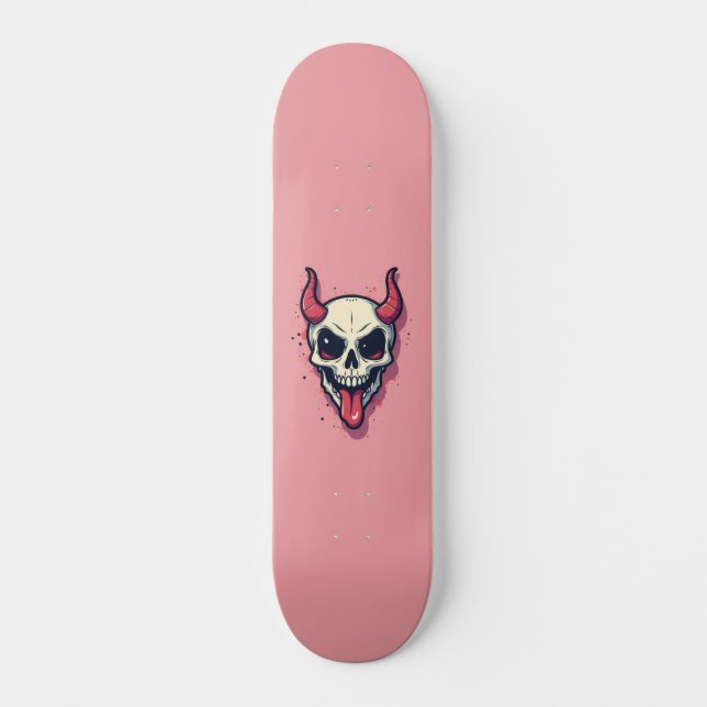 Teufelskerl, der die Zunge auf rosafarbenem Grund  Skateboard (Vorderseite)