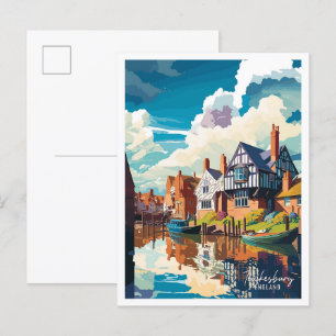 Tewkesbury England Vintage Travel Illustration Postkarte
