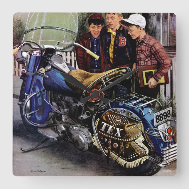 Tex’s Motorcycle Quadratische Wanduhr (Vorderseite)