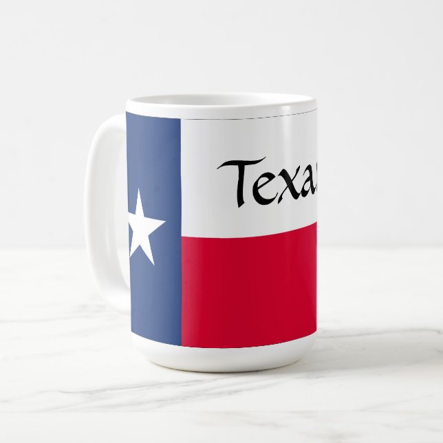Texan, Texas Drapeau avec Bluebonnets, Mug (Devant gauche)