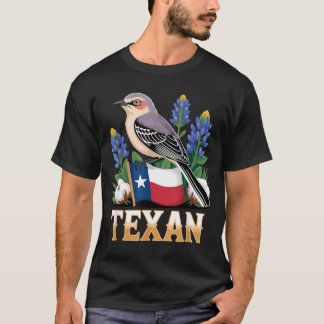Texanische Spottdrossel TX-Flagge Bluebonnet Baumw T-Shirt