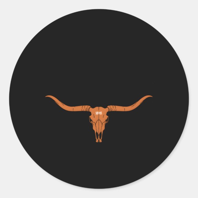 Texas 1845 Loghorn Kuh und Rodeo Fan Runder Aufkleber (Vorderseite)
