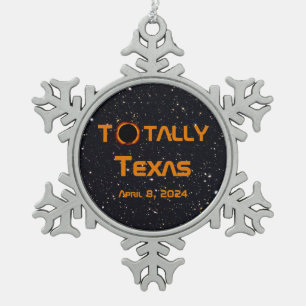Texas 2024 Solar Eclipse Schneeflocken Zinn-Ornament