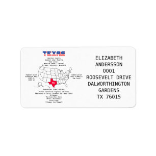 Texas American Staat auf der Karte und nützliche I Adressaufkleber