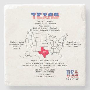 Texas American Staat auf der Karte und nützliche I Steinuntersetzer