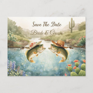 Texas-Angler-Hochzeit Save the Date Cowboy Postkarte