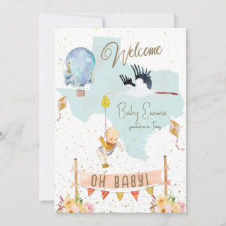 Texas Baby Birth Announcement Balloons Blume Einladung