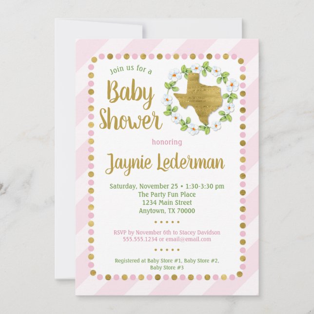 Texas Baby Shower Einladung Pink Gold Girls (Vorderseite)