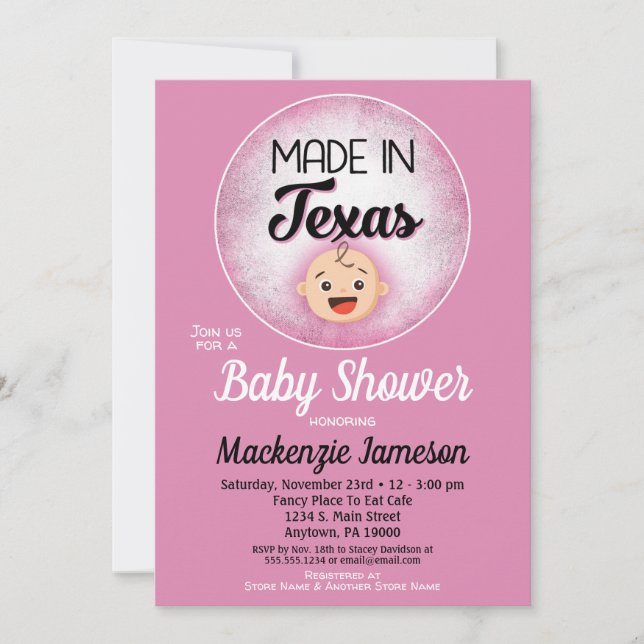 Texas Baby shower Funny Pink Girls Invitation (Devant)