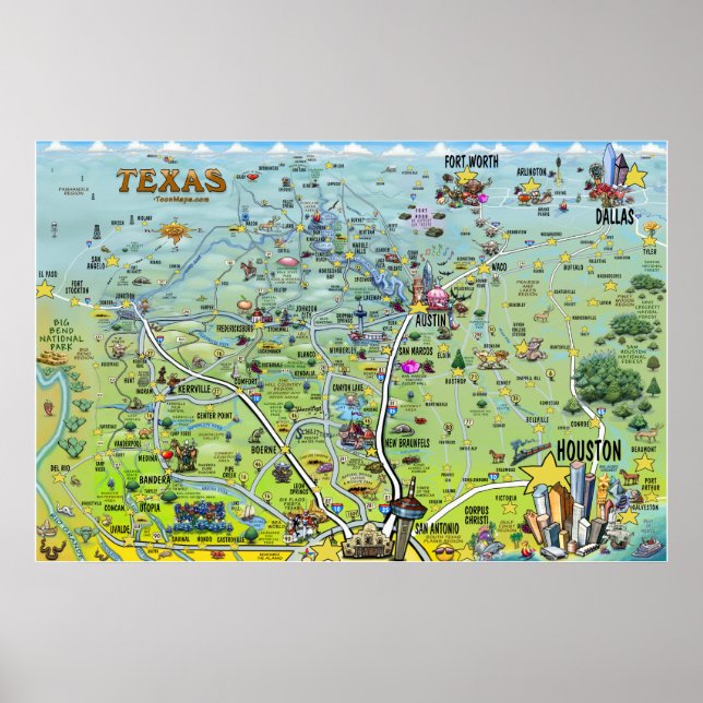 Texas BIG Fun Map Poster (Vorne)