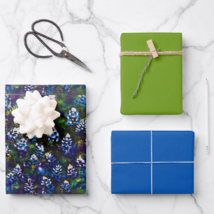 Texas Blue Bonnet Blitz Design-Himmelblau Grün Geschenkpapier Set