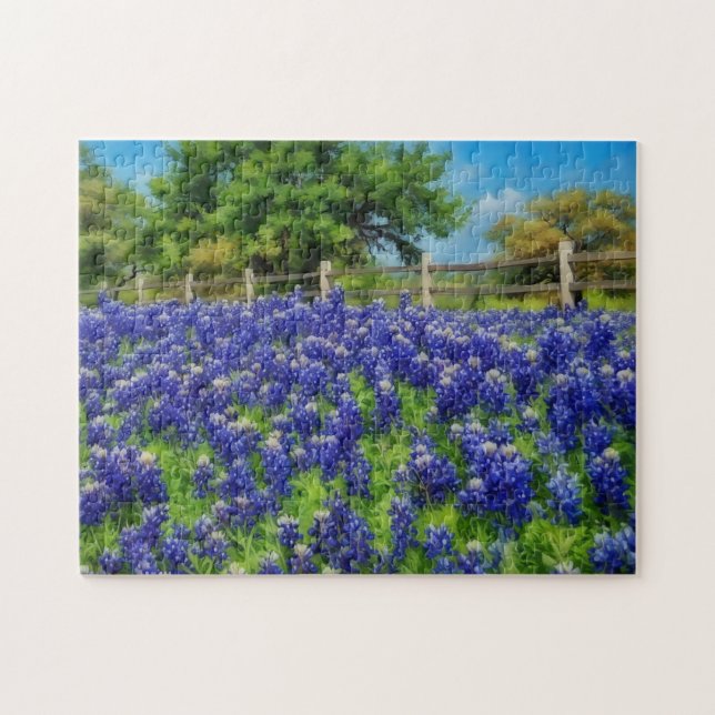 Texas Bluebonnet Blume Country Fence Art Puzzle (Horizontal)