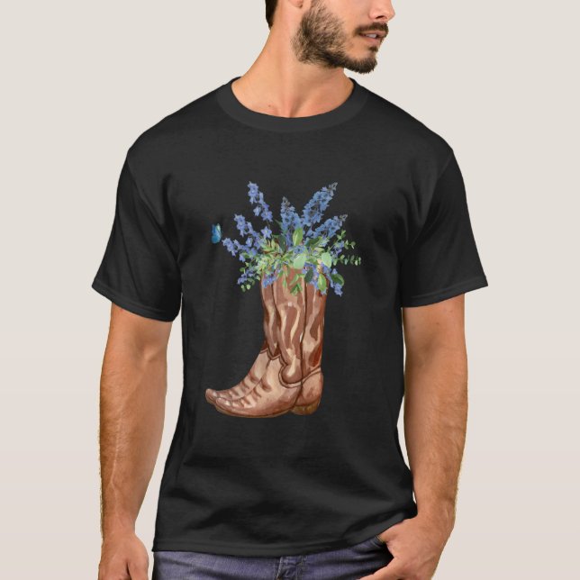 Texas Bluebonnet Blume Cowgirl Rodeo Boots T-Shirt (Vorderseite)