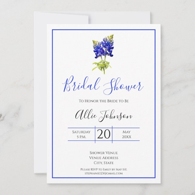 Texas Bluebonnet Blume, Moderne Hochzeit, Bridal Einladung (Vorderseite)