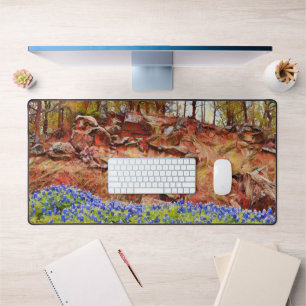 Texas Bluebonnet Blume und Bergkunst Schreibtischunterlage