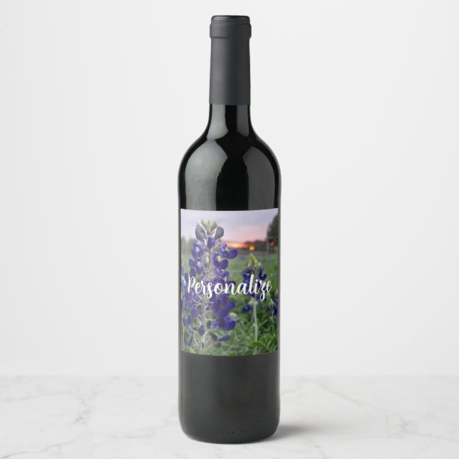 Texas Bluebonnet Farm Sunset Weinetikett (Vorderseite)