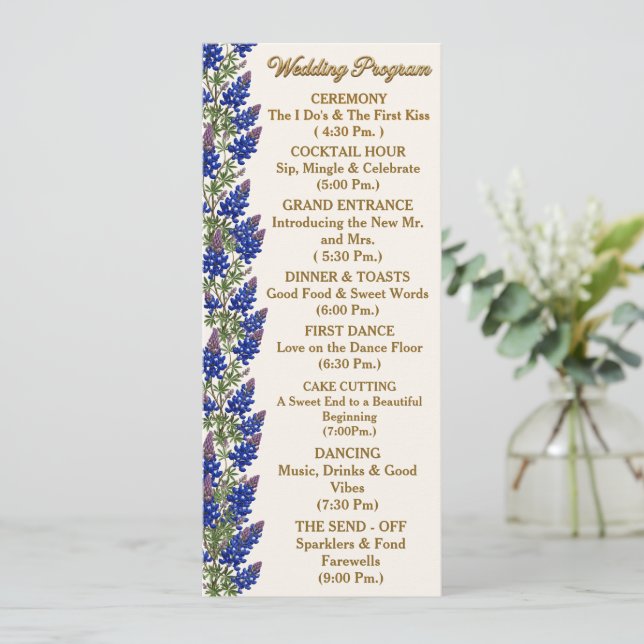 Texas Bluebonnet Florales Hochzeitsprogramm Programm (Stehend Vorderseite)
