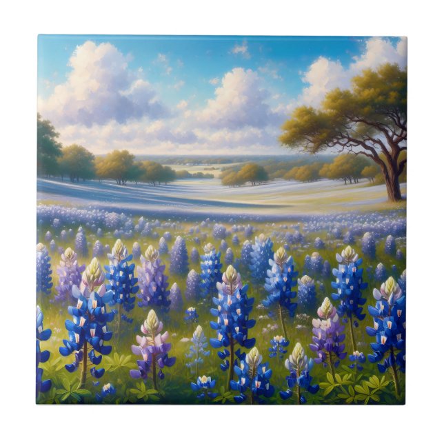 Texas Bluebonnet-Wiesenlandschaft Fliese (Vorderseite)