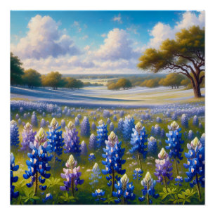 Texas Bluebonnet-Wiesenlandschaft Poster