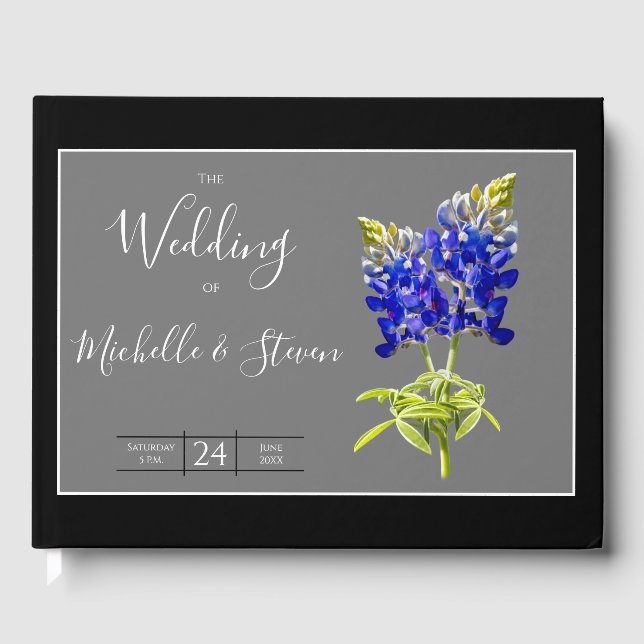 Texas Bluebonnets auf Dunkelgrau, Frühjahrssehen Gästebuch (Vorderseite)
