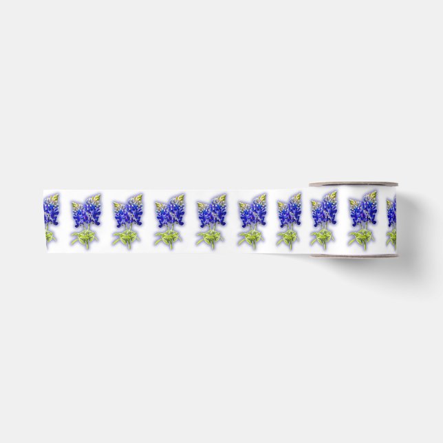 Texas Bluebonnets auf Weiß mit weichem Fokus, Satinband (Vorderseite)