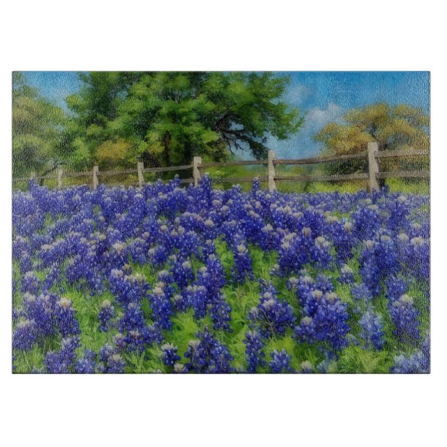 Texas Bluebonnets Blue Flowers Art Glass Schneidebrett (Vorderseite)