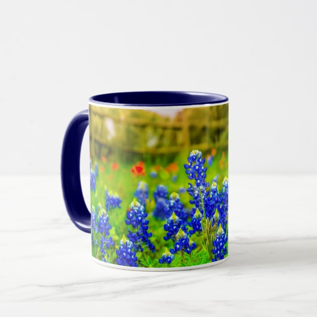 Texas Bluebonnets Landzaun Moderne Landschaft Tasse (Vorderseite Links)
