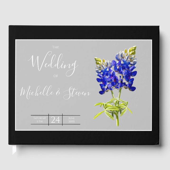 Texas Bluebonnets on Light Gray, Spring Wedding Gästebuch (Vorderseite)