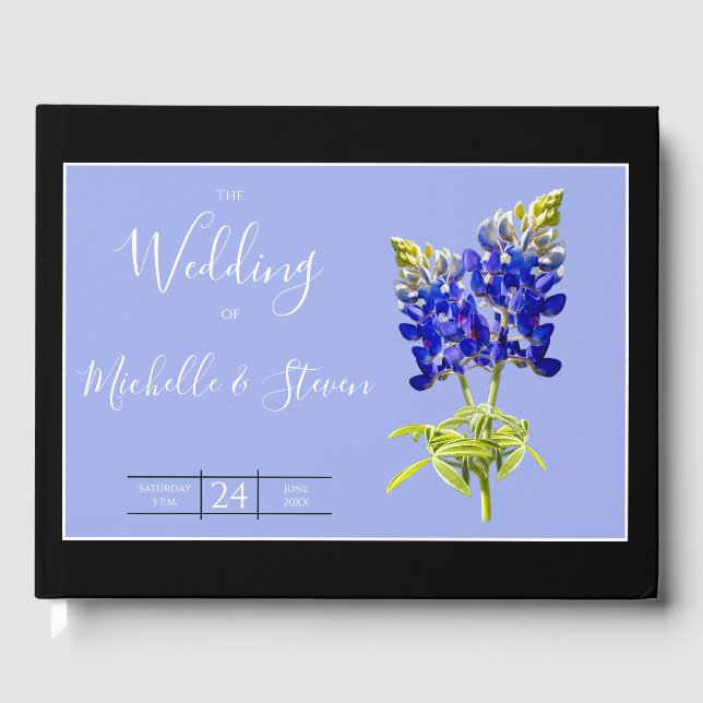 Texas Bluebonnets on Slate Blue, Spring Wedding Gästebuch (Vorderseite)