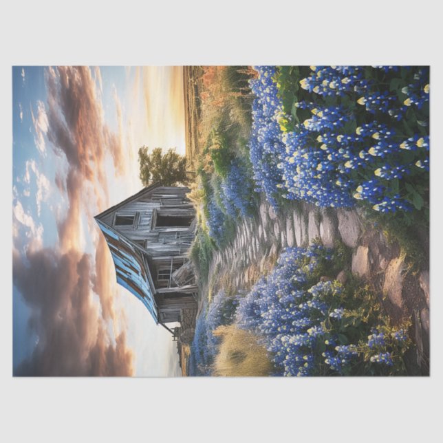 Texas Bluebonnets und Altstall-Dekoupage Seidenpapier (Vorderseite)