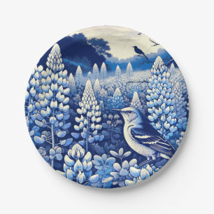 Texas Bluebonnets und Northern Mockingbird Texan Pappteller
