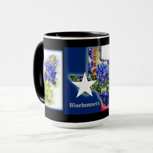Texas Bluebonnets und Staatfarben auf Schwarz, Tas Tasse