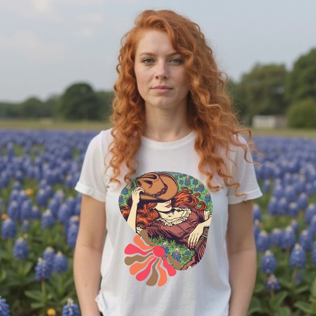 Texas Bluebonnets Vintag Redhead Cowgirl Shirt (Texas Bluebonnets Vintage Redhead Cowgirl Shirt)