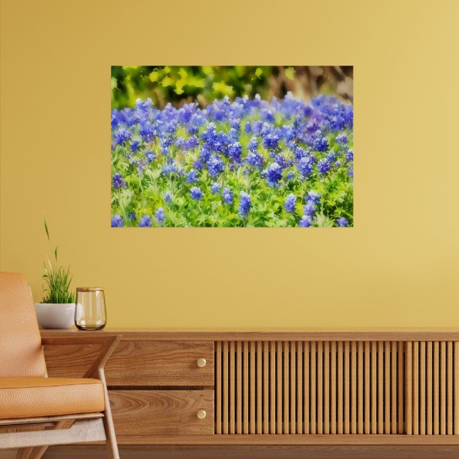 Texas Bluebonnets Wasserfarben-Stil Kunstprint Poster (Wohnzimmer 2)