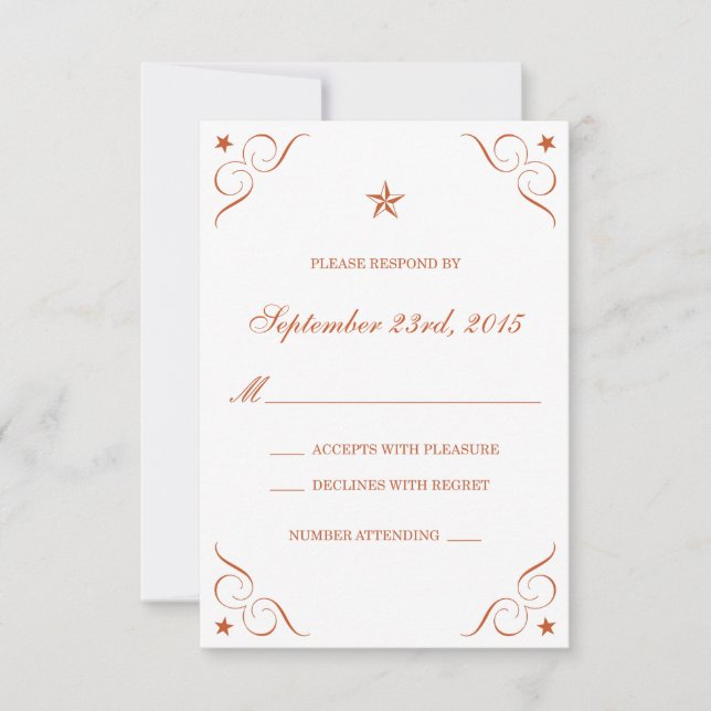 Texas Burnt Orange Lone Star Wedding Cartes RSVP (Devant)
