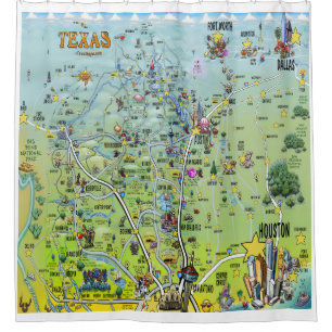 Texas Cartoon Map Duschvorhang