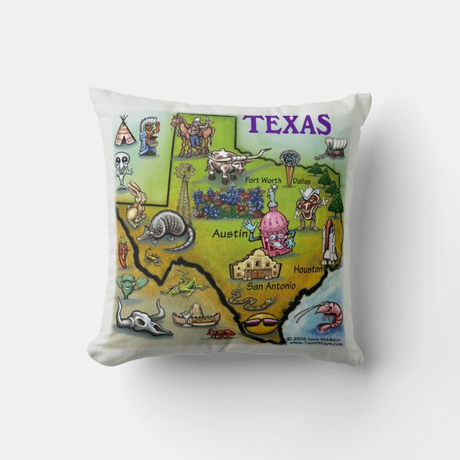 Texas Cartoon Map Pillow Kissen (Vorderseite)