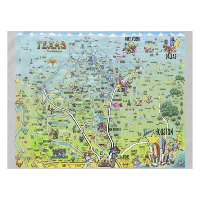 Texas Cartoon Map Tischdecke (Vorderseite (Horizontal))