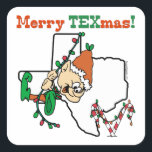 Texas Christmas Quadratischer Aufkleber<br><div class="desc">Frohe Texmas T - Shirt und Weihnachtsgeschenke für und aus Texanen in dieser Feriensaison.</div>