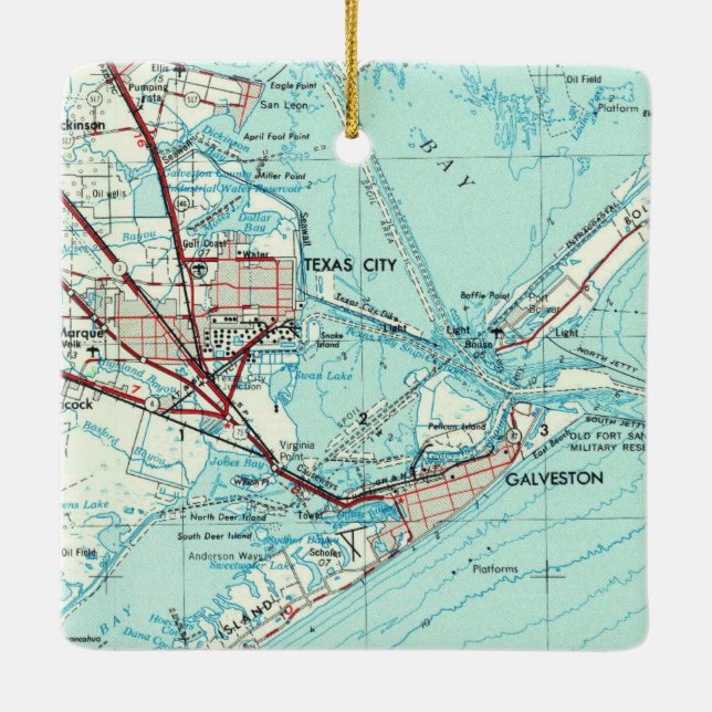 Texas City Vintage Karte Keramikornament (Rückseite)