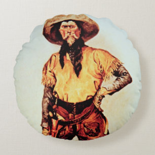 Texas-Cowboy, c.1890 (Öl auf Leinwand) Rundes Kissen
