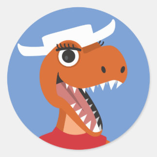Texas Cowgirl Cowboy T-Rex Dinosaurier Rundaufkleb Runder Aufkleber