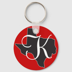 Texas Custom Monogram Initial auf Staat Kontur Schlüsselanhänger