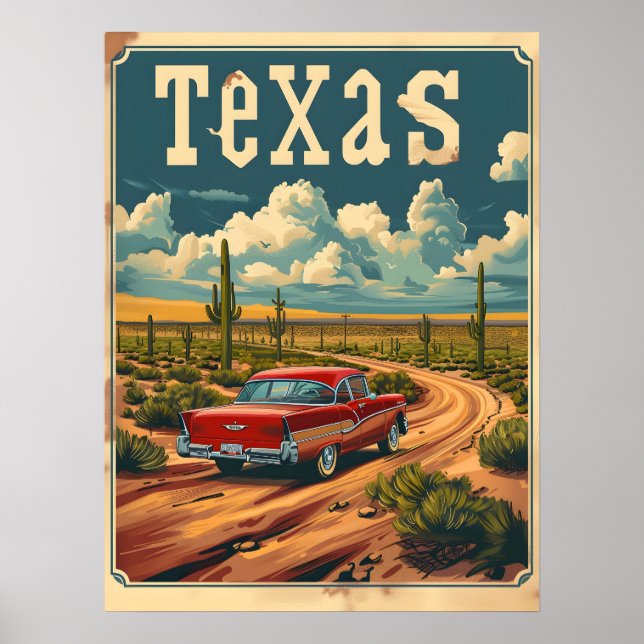 Texas Desert Vintage Car Poster (Vorne)