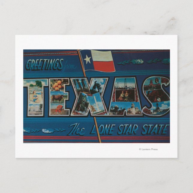 Texas (einstündige Flagge)Große Buchstabenszenen Postkarte (Vorderseite)