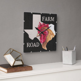 Texas Farm Road Chicken Quadratische Wanduhr