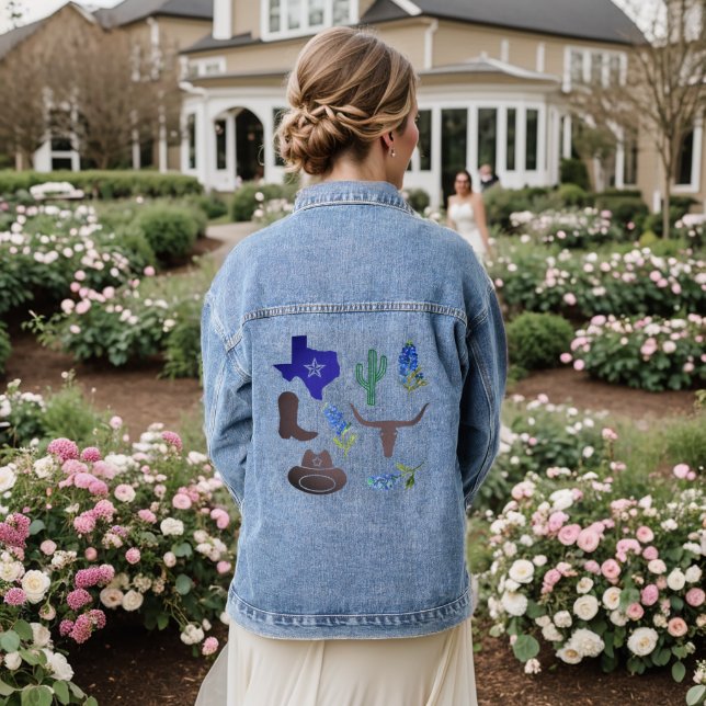 Texas Flag Bluebonnets Blume Jeansjacke (Hochzeit Rückseite)